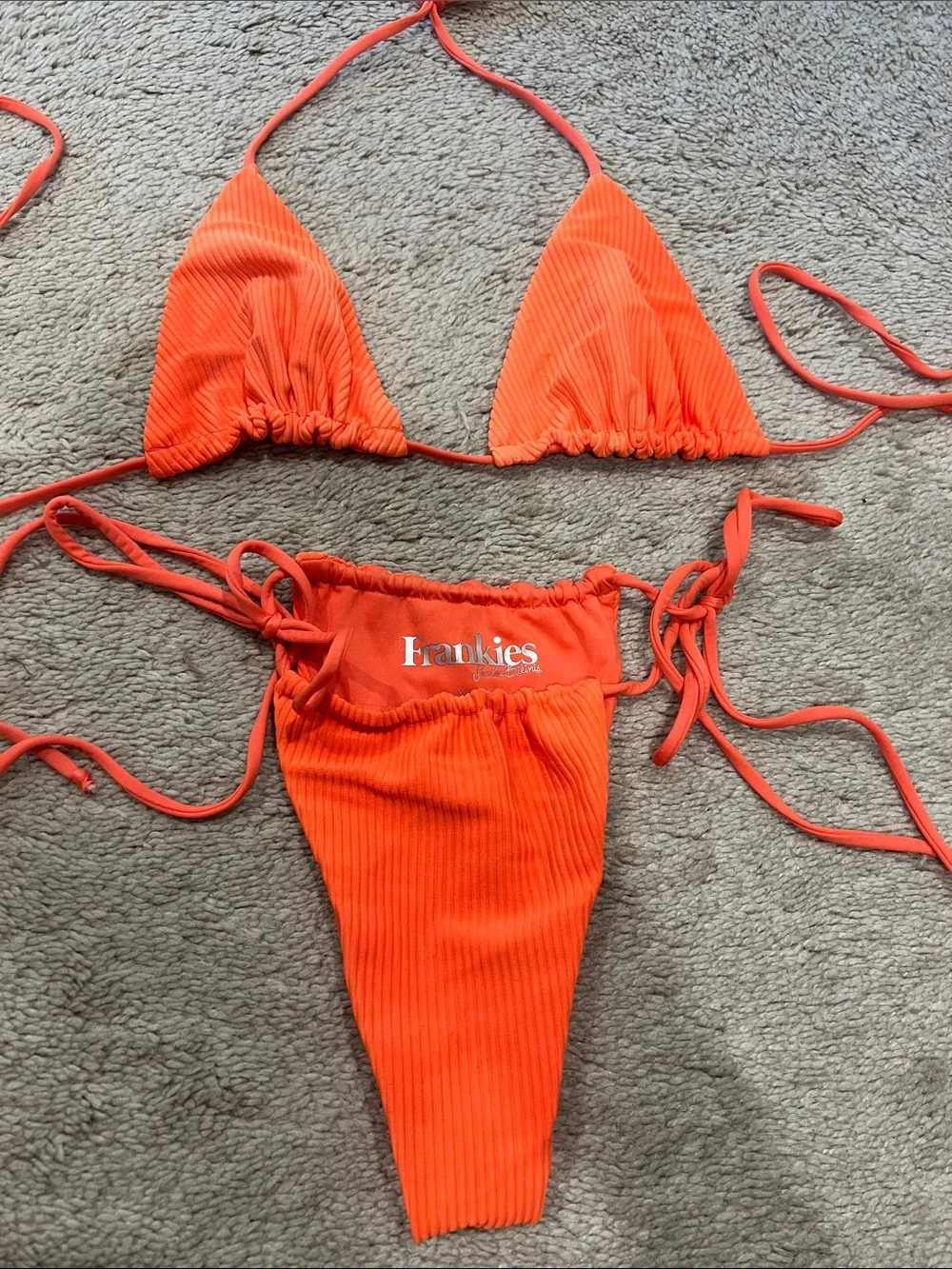 Frankie’s bikinis Orange Ribbed String Bikini Set